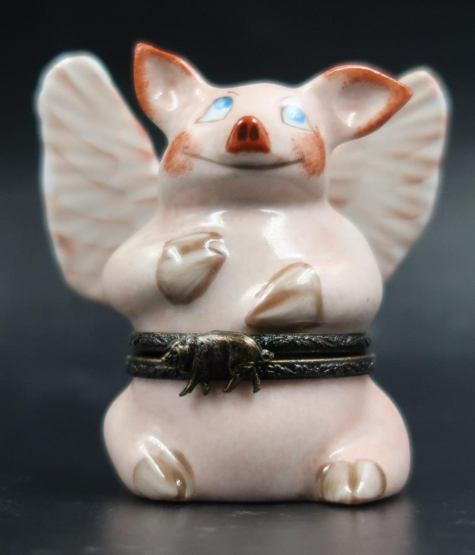 Limoges Vintage Pig Porcelain Trinket: Size: 2" x 1 1/4" Paint Main, Limoges Vintage Pig Porcelain Trinket with mark B.R.C