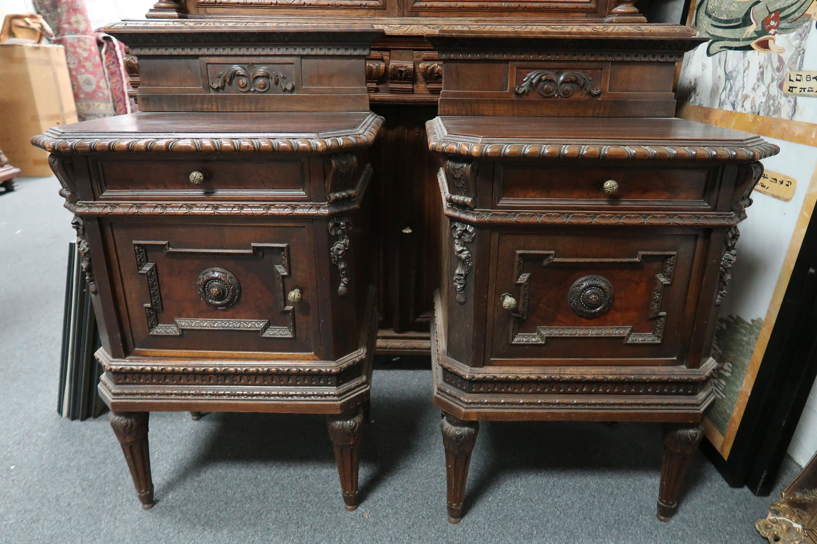 2 German End Tables Antique Oak hand carved (1 of 4)