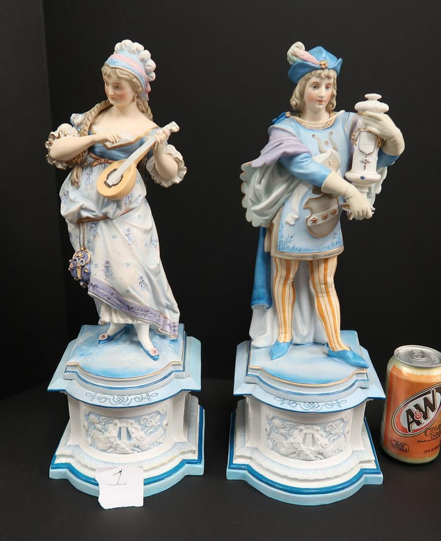 2 French Porcelain Figurine 17inches High Vintage: 6"W x 6"D x 17"H