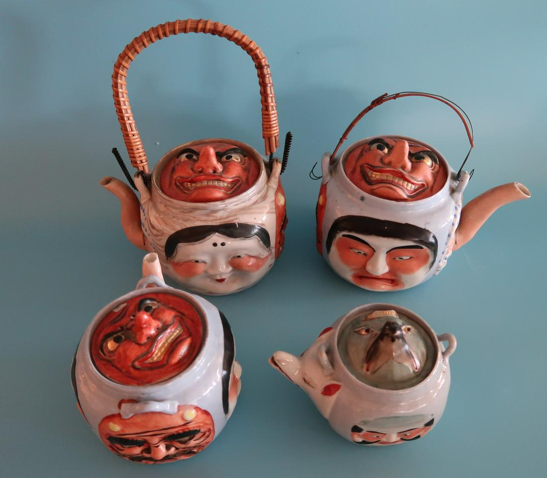 (4)Hand Painted Multiple Faces Tea Pots (1 of 5)