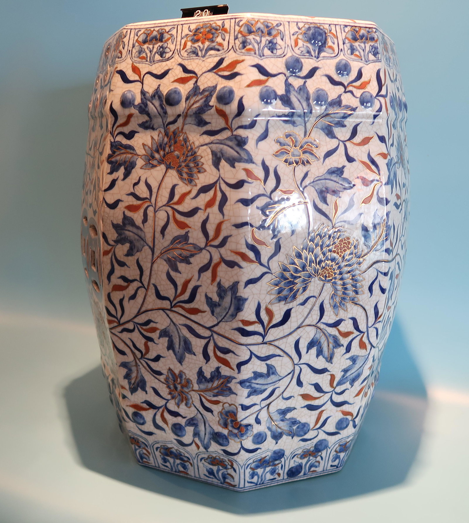 Ceramic Garden Seat: Size: 19" x 13" Blueand White Ceramic Asian Style Vented Top