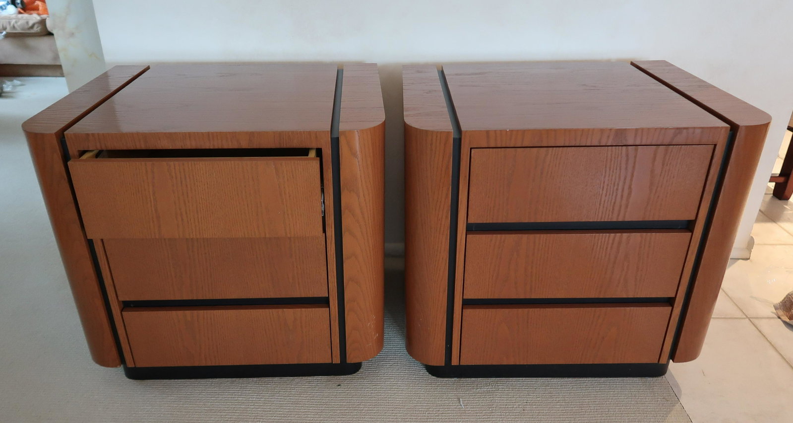 2 Nightstand: Medium Stained wood, black base matches #70