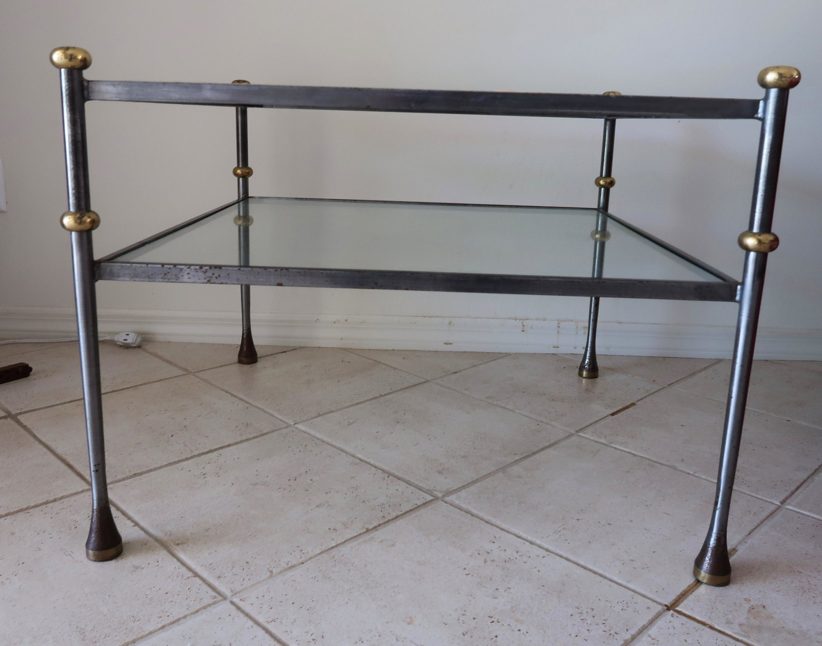 Pair of Metal side Bevel Double Glass tables: Size: 28" W X 22' H