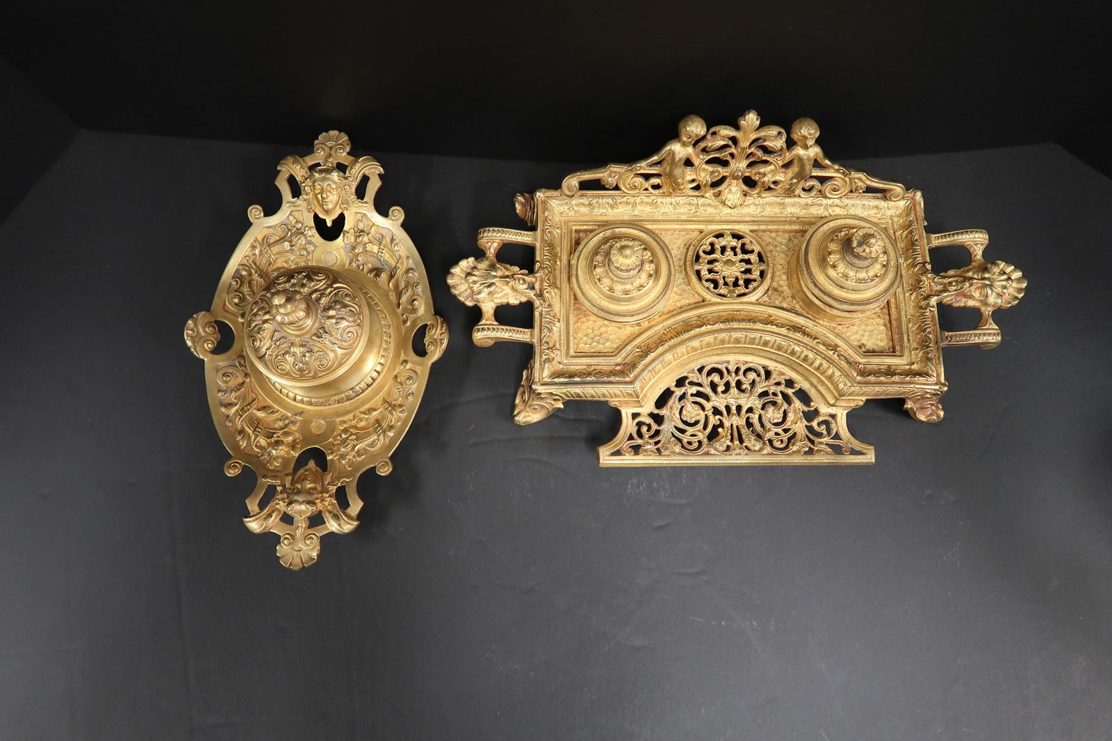 Gold Gilt French hand painted Antique Inkwell Set 1700s (1 of 5)