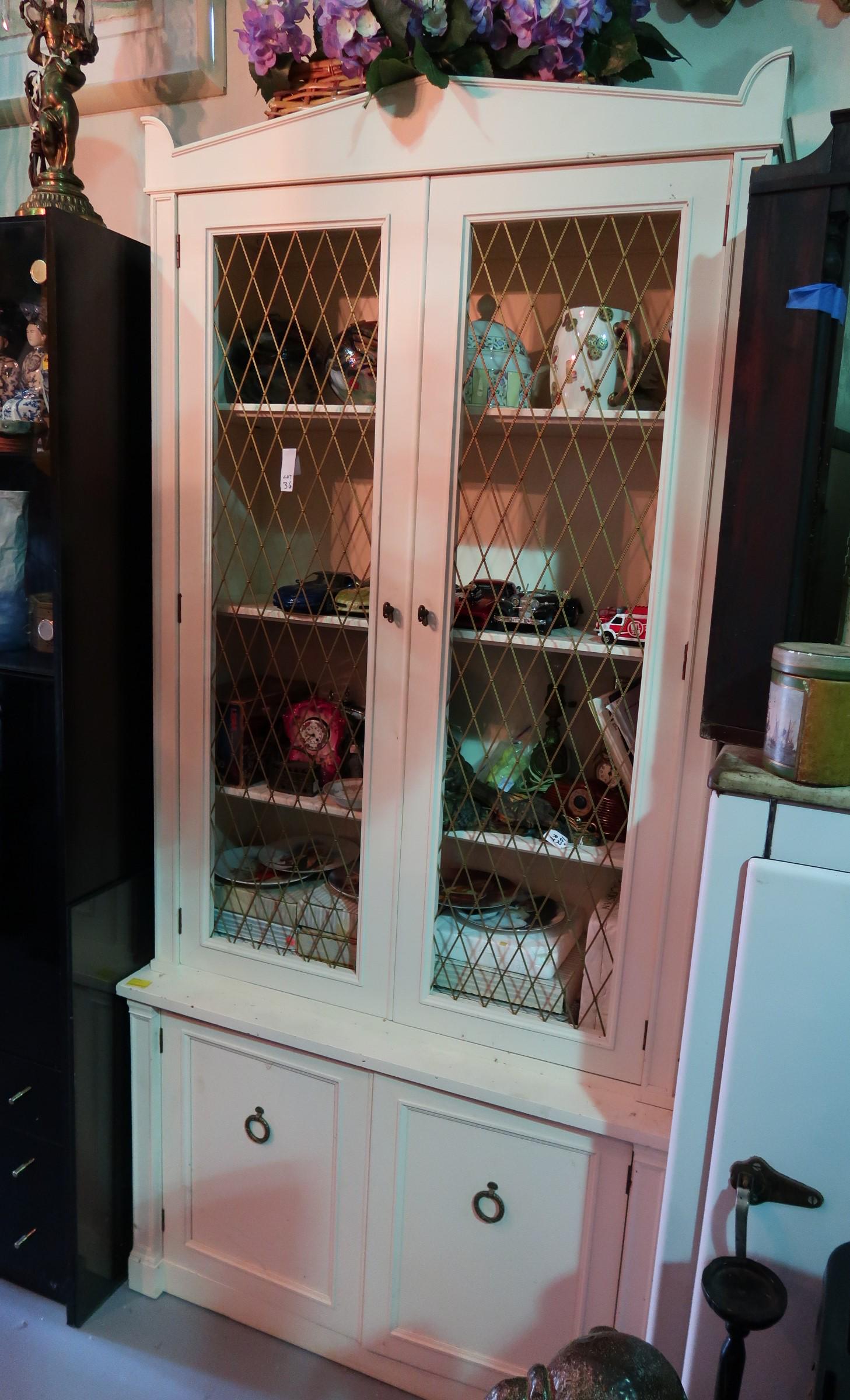 Antique Painted White Cabinet with Brass Cabinet (1 of 2)
