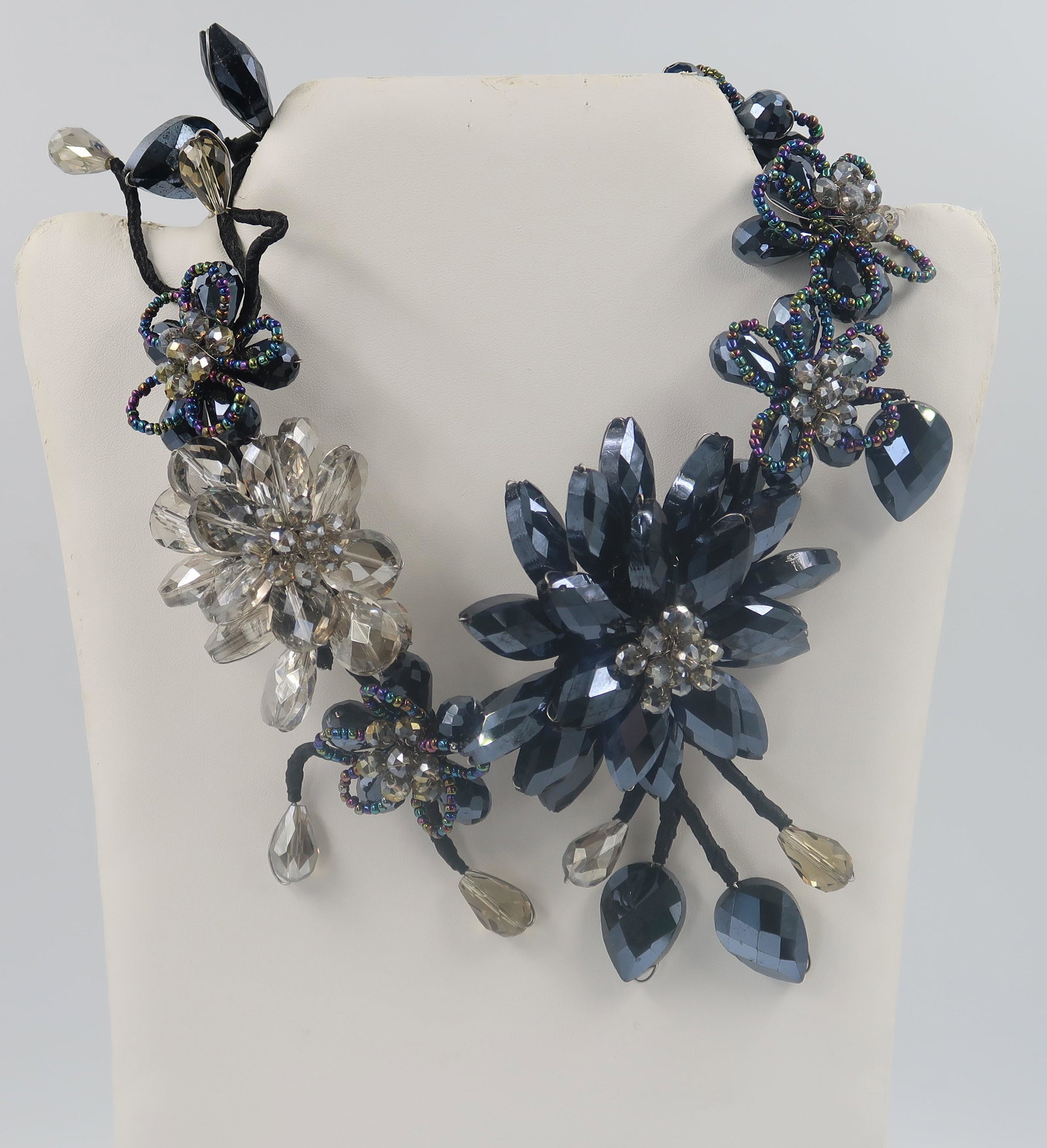 Vintage Black and Rock Crystal Necklace: Vintage Black Crystal with Tear drops
