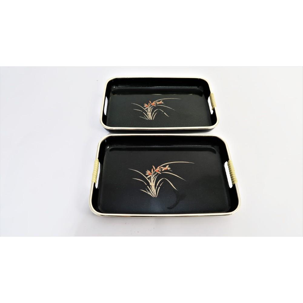 2 Black lacquer Sushi trays - rectangular (1 of 3)