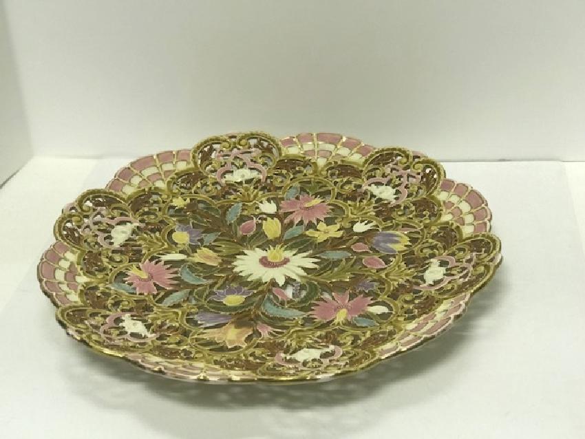 Zsolnay Porcelain 19th Century Dish: 16"W x 2"H