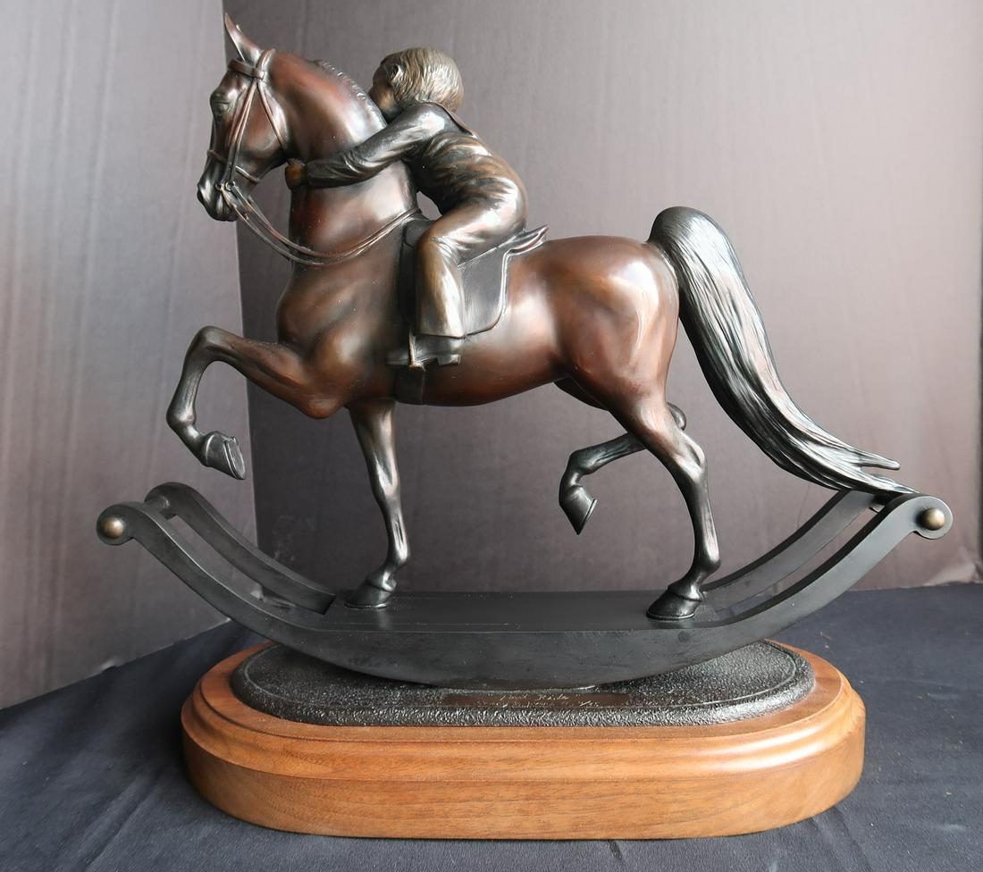 Bfronze Sculpture by Frist Rideby Shary B. Akers Signed: Size 18" X 16" with wood rotateing base