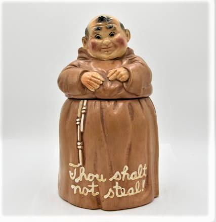Ceramic Monk Cookie Jar "Who shalt not Steal? (1 of 6)