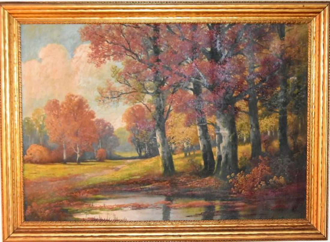 Ed Brown Woodland Scene.: Art measures: 39"W x 27"H Frame: 45"W x 33"H