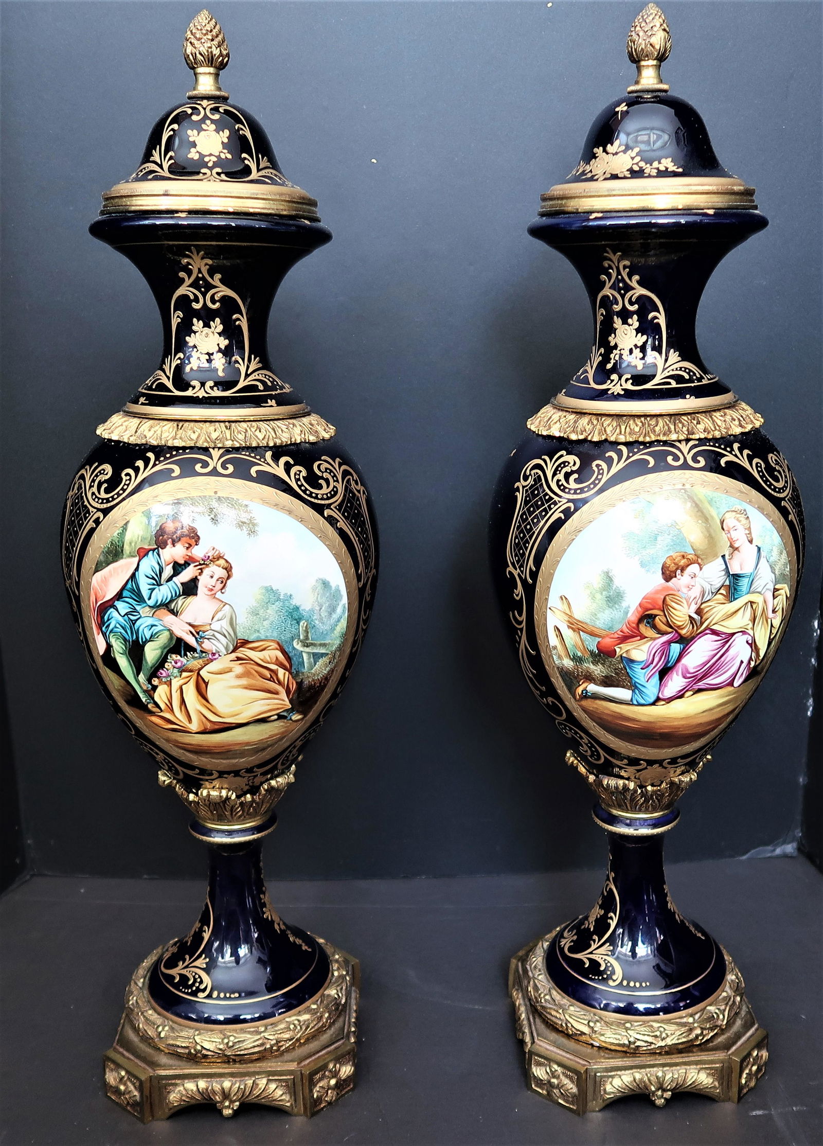 Antique 2 Sevres Porcelain (Jardinière) Vases Hand Pt. (1 of 8)
