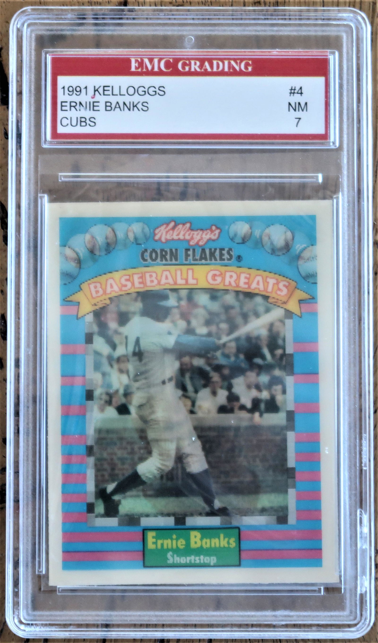 Ernie Banks Graded Card: EMC Grading 1991 Kelloggs #4, Ernie Banks NM, Cubs 7