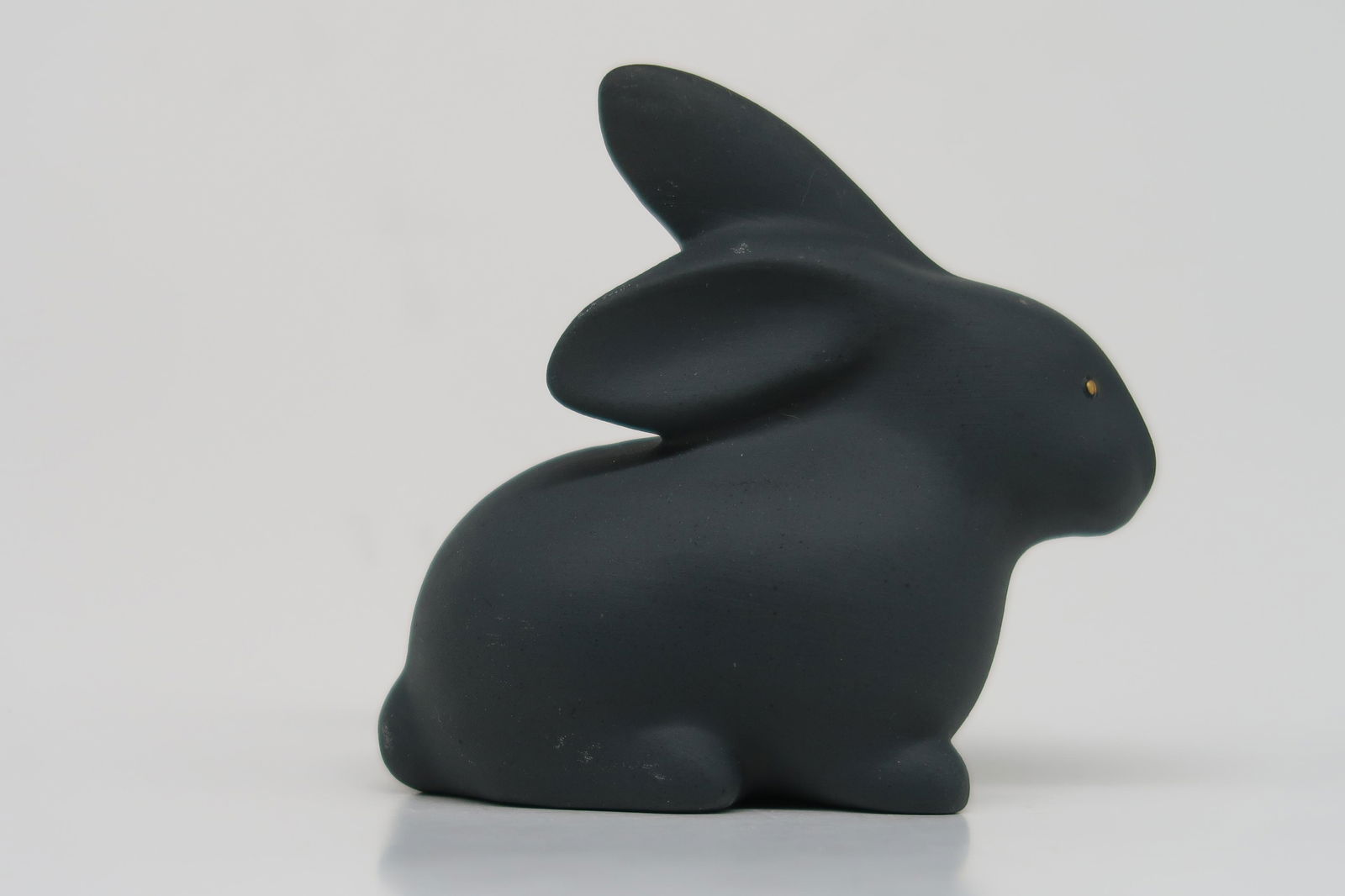 Hungary Porcelain Bunny Rabbit Coal Black Porcelain: Hungary Porcelain Bunny Rabbit Coal Black Porcelain Jeweled Eyes 3" Hign 3 1/4"