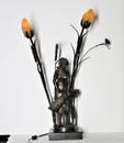 Bronze Lamp 2 Beed covered Bulbs 30s