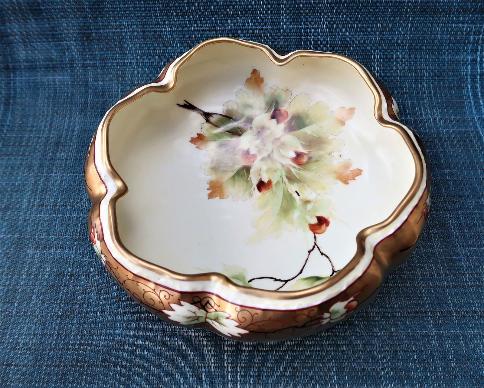 Antique Pickard Footed Bowl Hand Painted China Flowers: Antique Pickard Footed Bowl Hand Painted China Flowers with Gold Rim, size; 7 1/2" x 3 1/2"