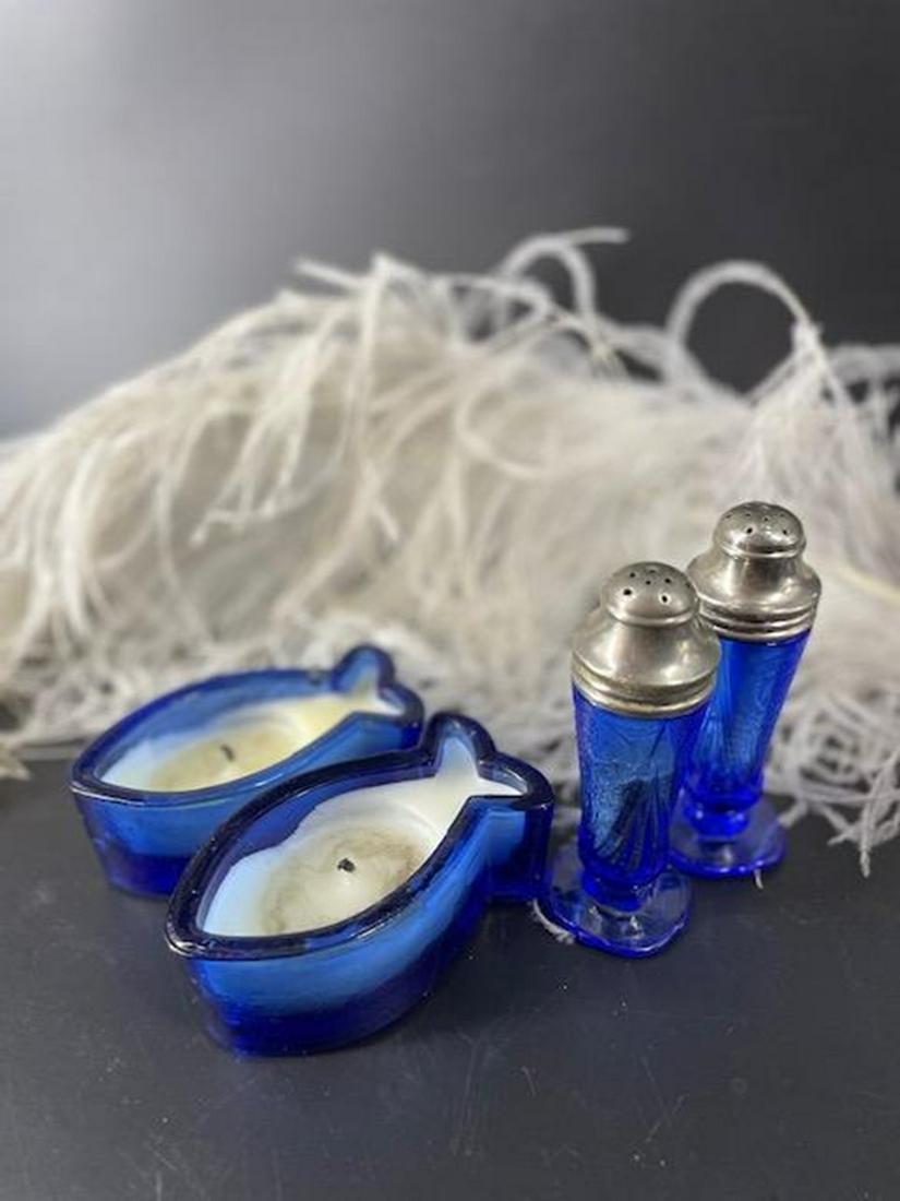 Cobalt Blue Royal Lace Salt & Pepper/Fish Candle Holder (1 of 2)