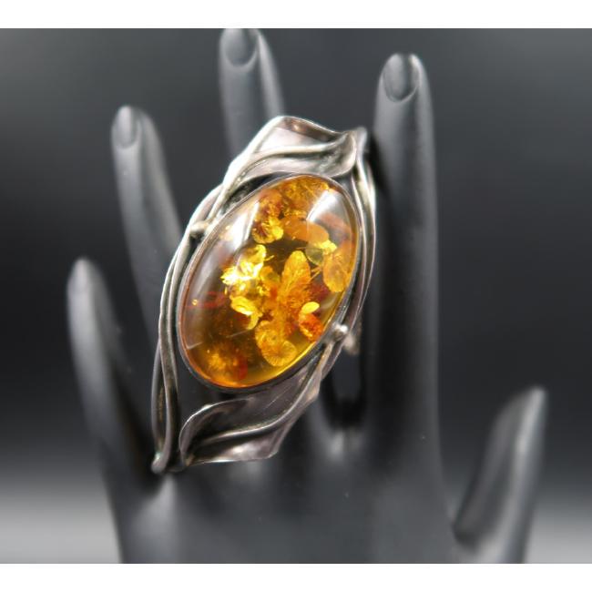 Natural Amber Bracelet, Silver, leaf filagre (1 of 4)