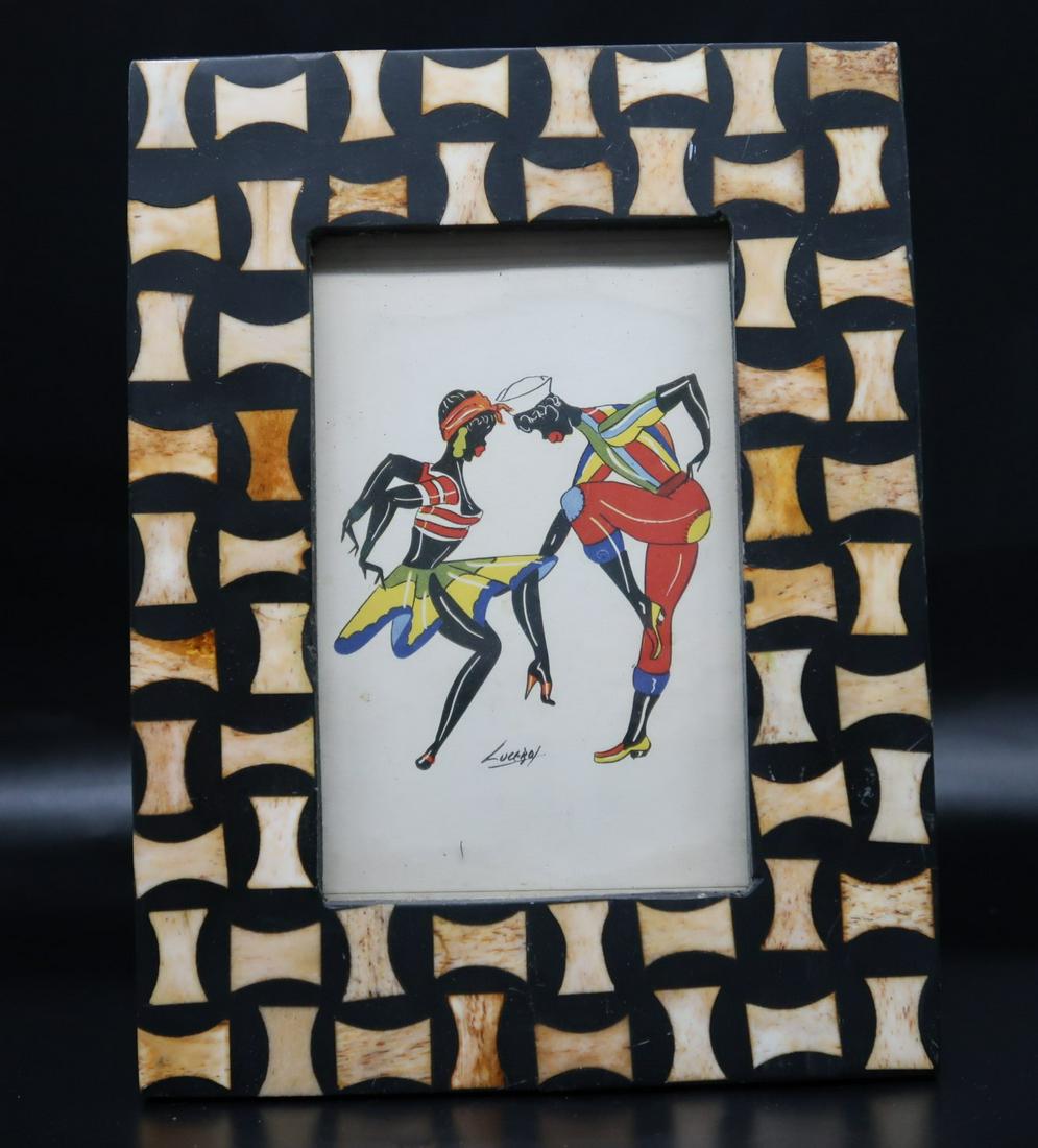 J. Lucerol Art "Night Dance" Bone Frame 1840c: 8 1/4" X 6 3/4" with frame mesurements Included Water on Paper Hand Signed
