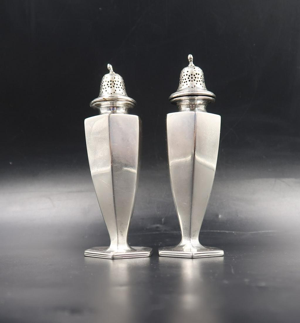 Tiffany & Co. Sterling Pair of Salt & Pepper Shakers: No. 1182, and 3790 17272 no dents the letter M older salt and pepper shakers Measures 4 1/2" tall