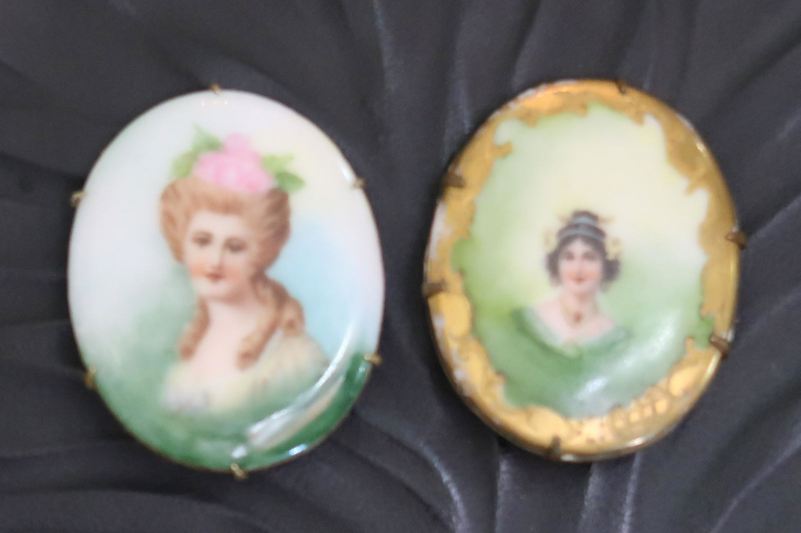 Circa 1800s Pair of Hand Painted over Porcilin Cameos: Circa 1800s Pair Hand Painted over Porcilin Cameos 2" X 1 1/2"
