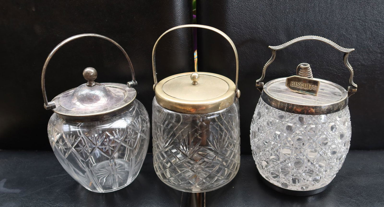3 of Biscuit/ Cookies Jar Glass, w/ Cover & Hnadle , (1 of 3)