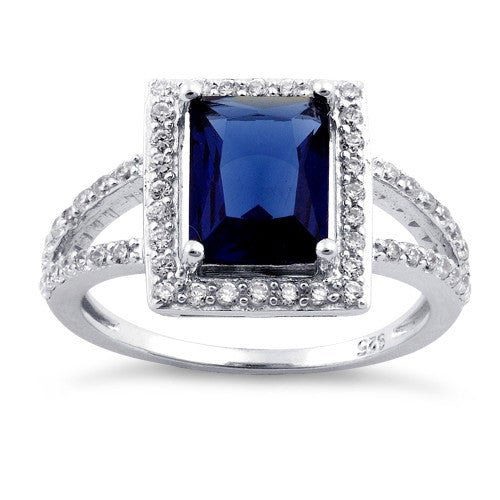 925 Sterling Silver Blue Sapphire Rectangular Halo CZ R (1 of 4)