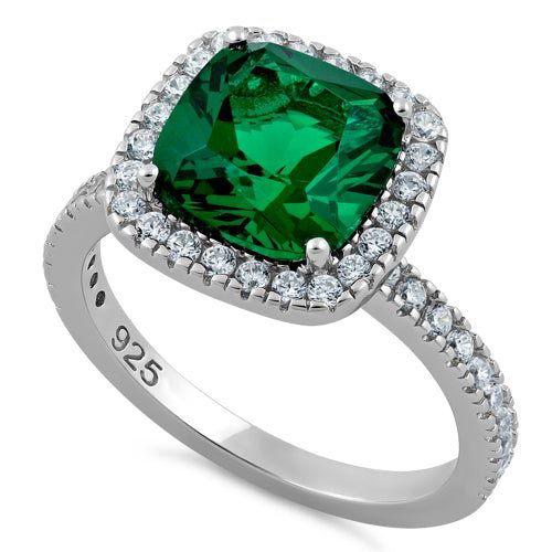 925 Sterling Silver Cushion Cut Emerald CZ Ring - 7 (1 of 4)