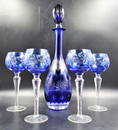 German Blue Cut to Clear 4  8 1/2"H Glasses Decanter