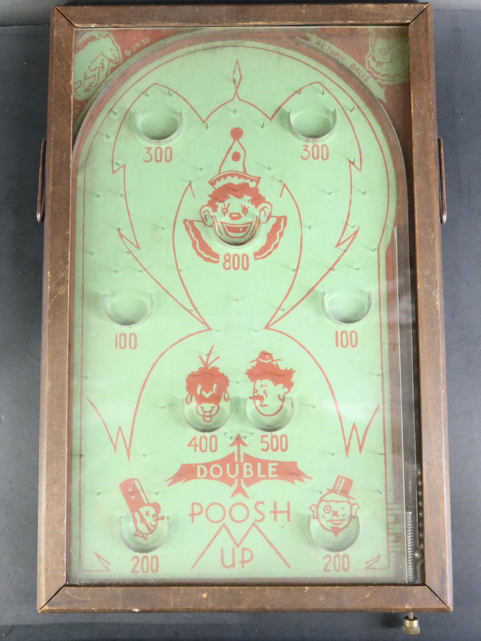 8/29/1933 Pat. Double Posh Up, Pin Ball 18" X 11 1/2": 8/29/1933 Pat. Double Posh Up, Pin Ball 18" X 11 1/2"