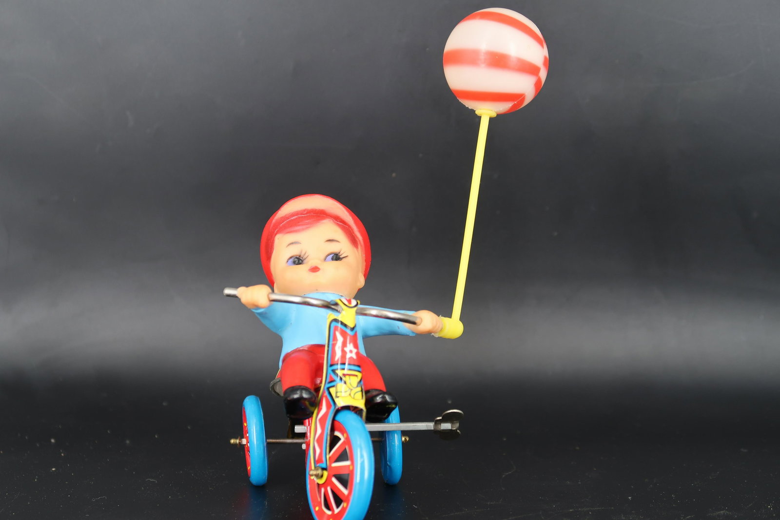 Vintage Tin Wind-Boy Riding Tricycle W/Balone Bell (1 of 6)