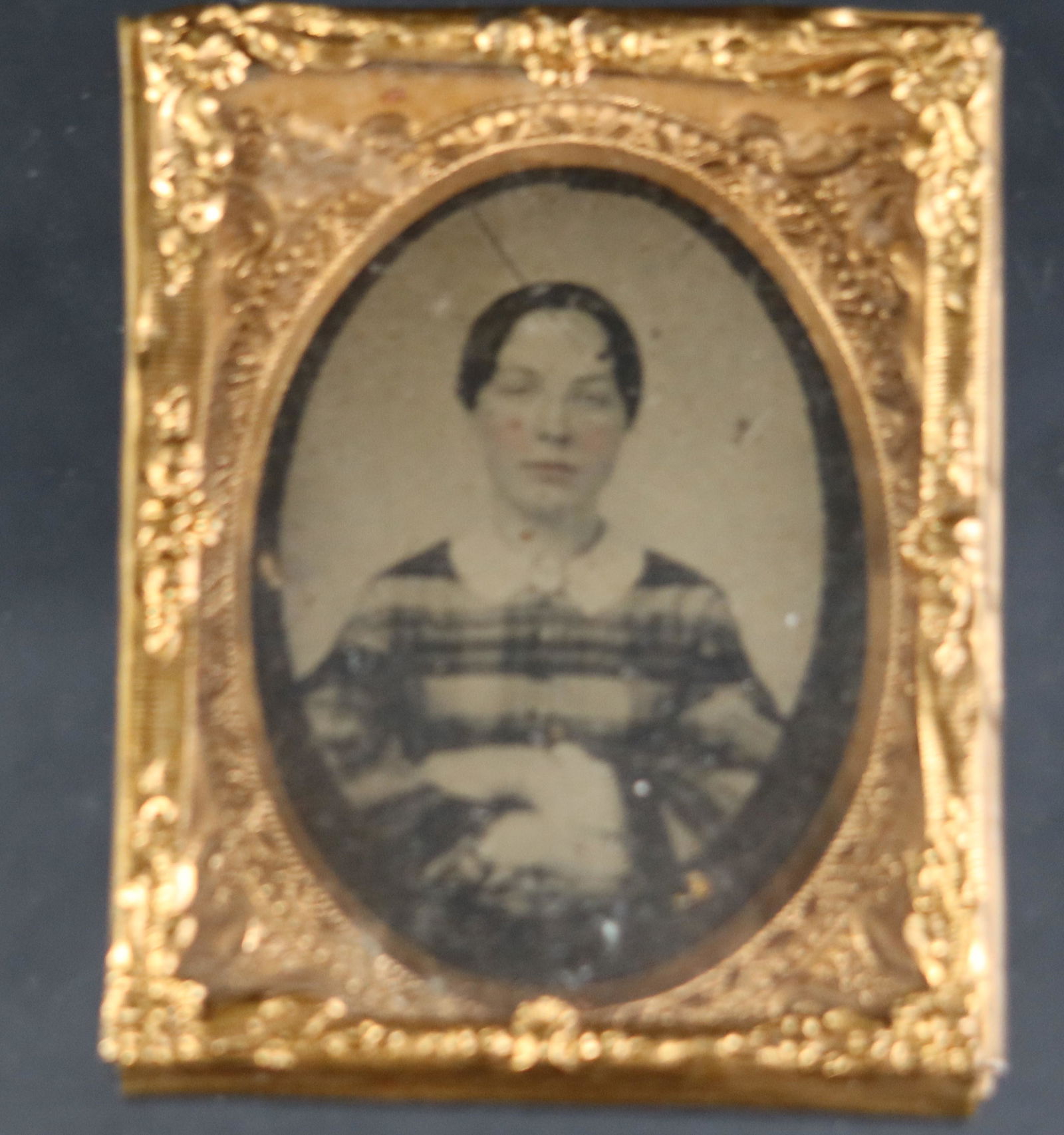 Rare Antique Woman Portrait Tintypes  w/ Gold Frame (1 of 3)