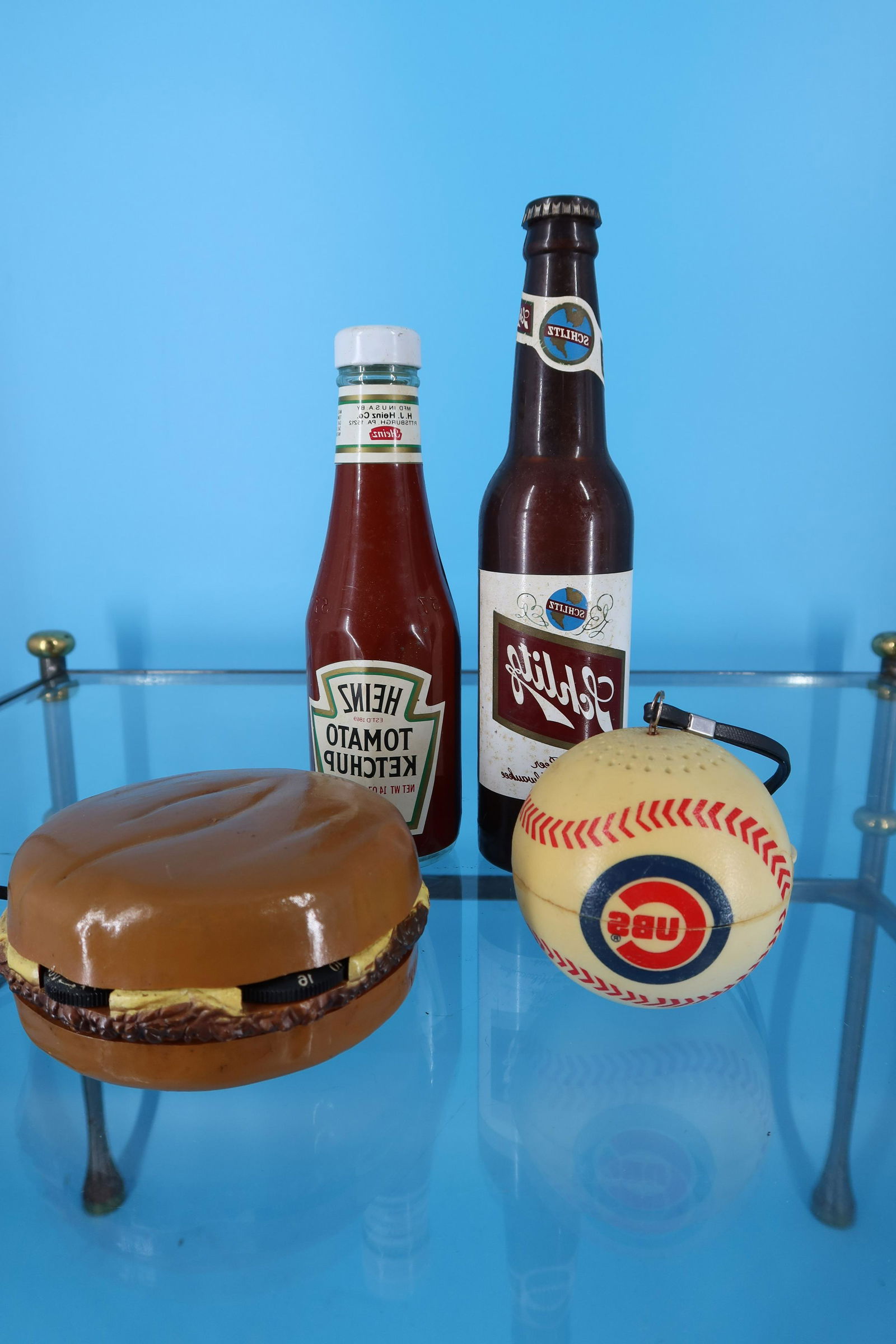 4 Radio's Two Bottles, Baseball, & Humburger. (1 of 2)