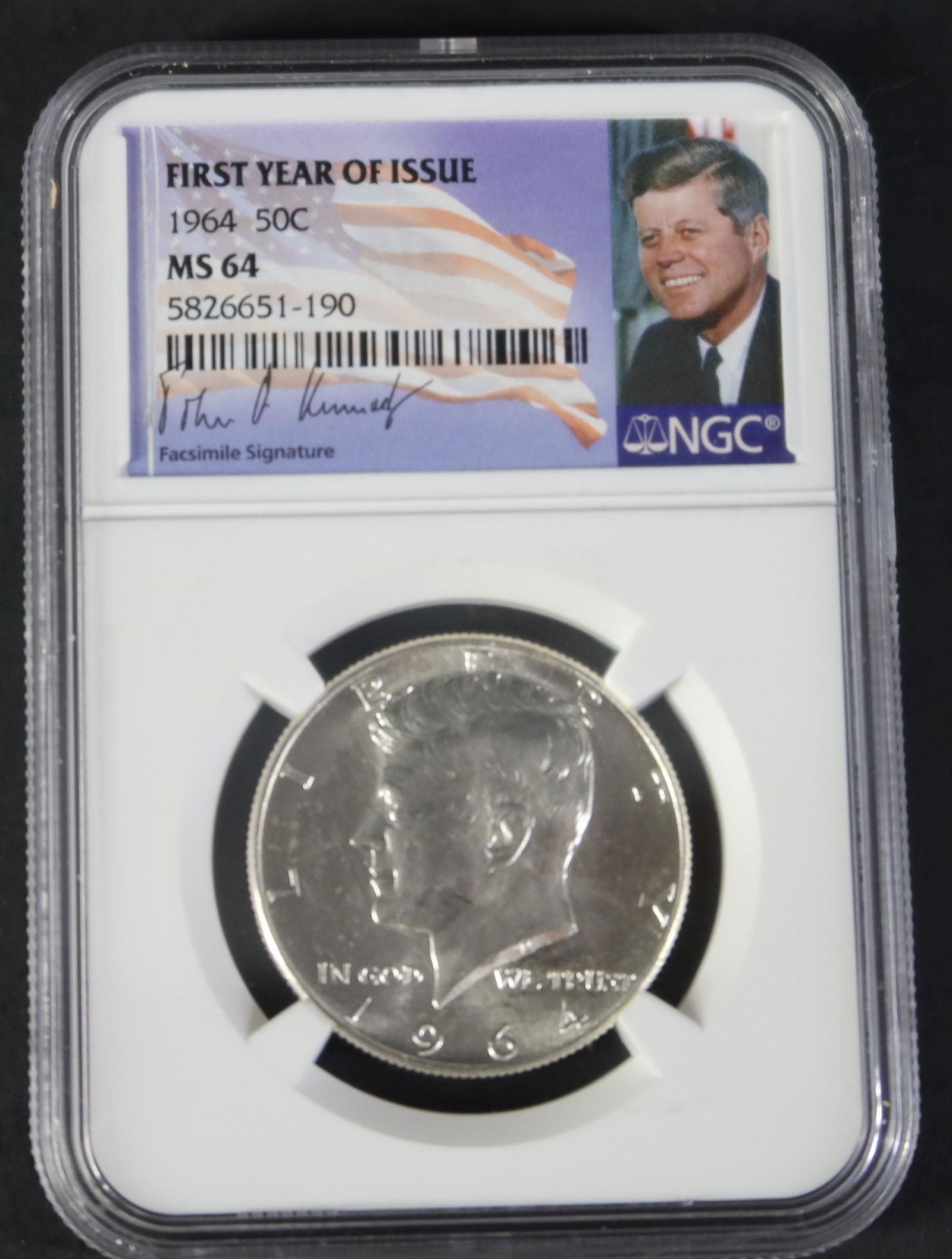 1964 Silver Coin w/ Signed by Facsimile " First Year of Issue 50C. (1 of 6)