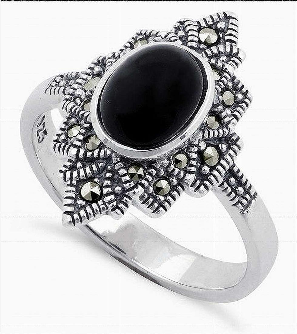 Vintage Sterling Silver Black Onyx Star Marcasite Ring-8 (1 of 4)