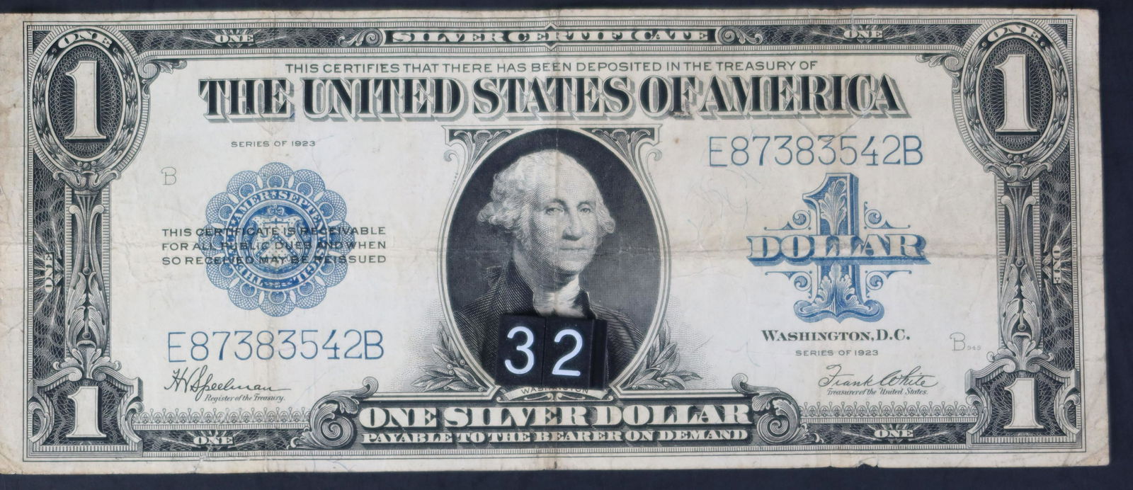 1923 $1 Certificate United States "E87383542B": 1923 $1 this Certificate United States is reservable for all public dues and when so received maybe reissued. And has been deposited in the treasury of THE UNITED STATES OF AMERIC "E87383542B"