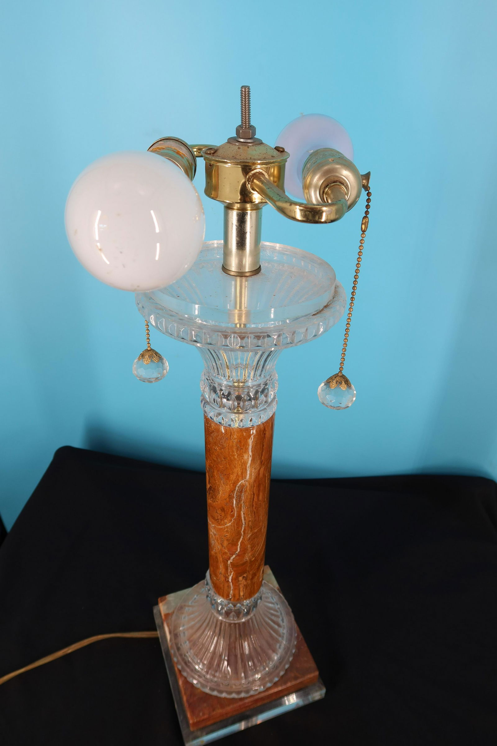 Marble w Glass Two Light Bulbs w/o SHADE, size: 26" H x 6 1/2"L (1 of 4)