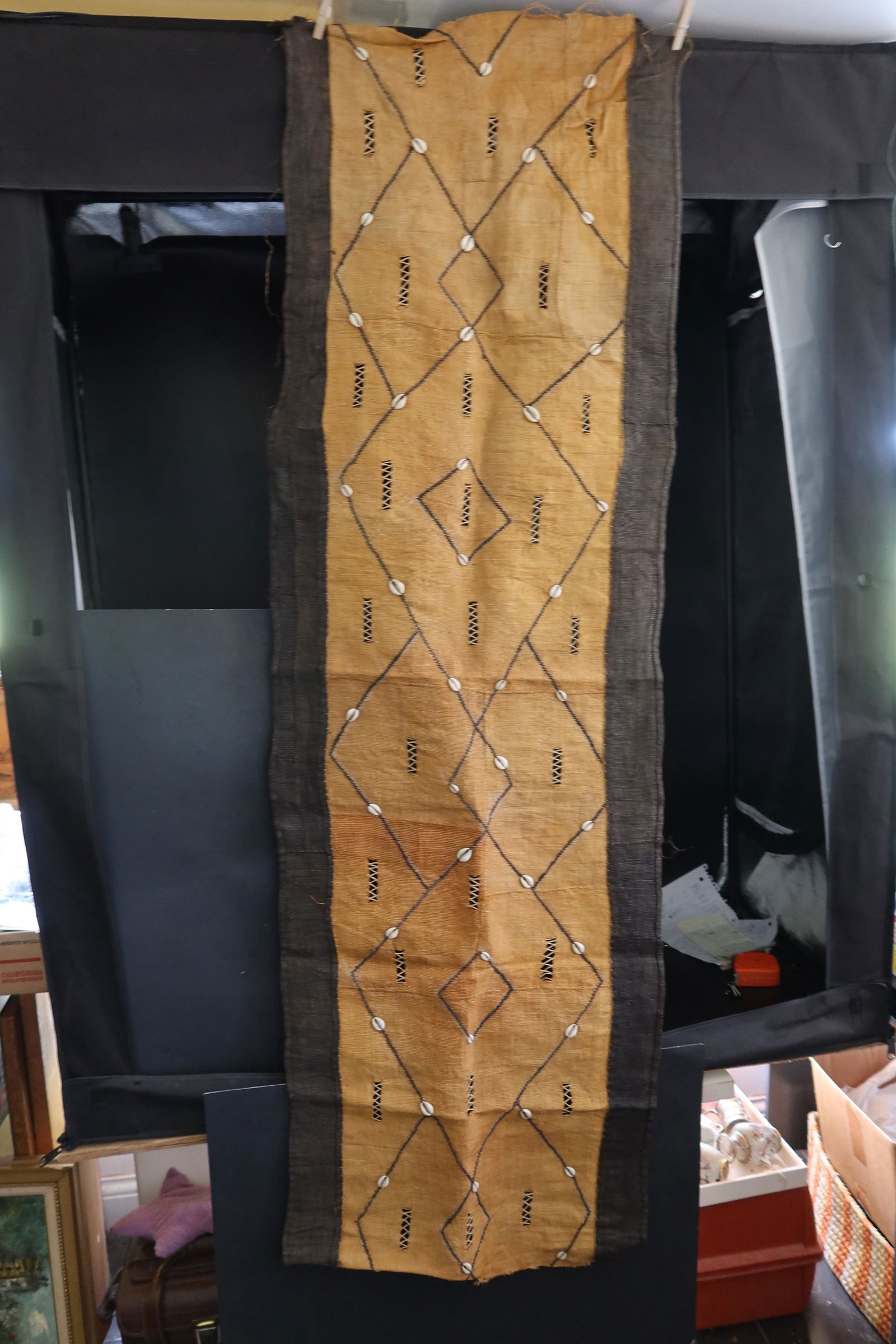 Antique Kuba Cloth Table Strip Handwoven & Nedel work 66" x 22" (1 of 4)