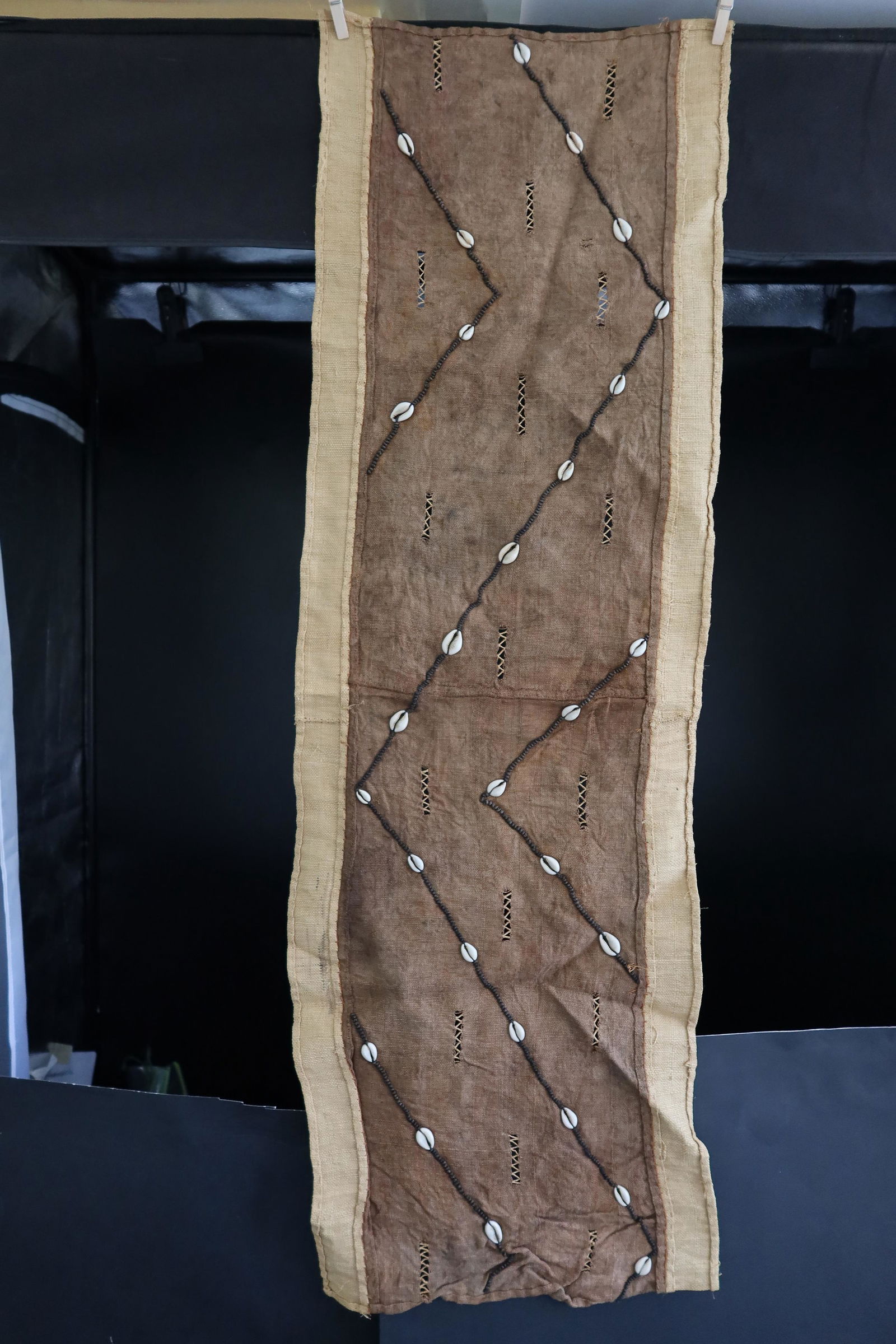 Antique Kuba Cloth Table Strip Handwoven & Nedel work 45" x 14" (1 of 4)