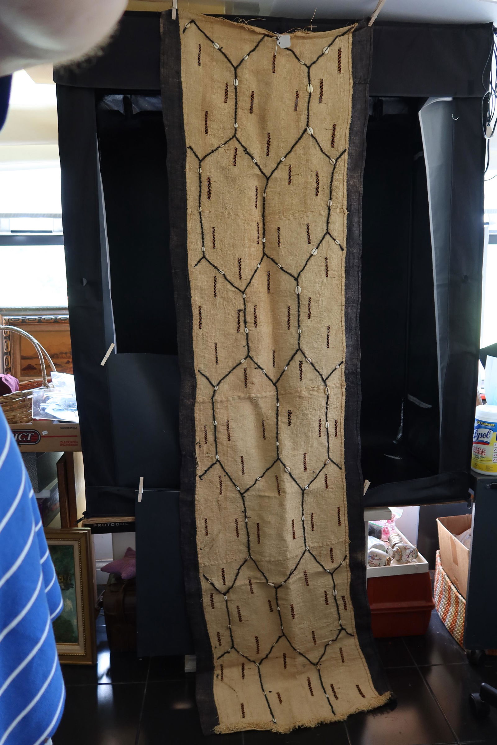 Antique Kuba Cloth Table Strip Handwoven & Nedel work 72" x 21" (1 of 4)