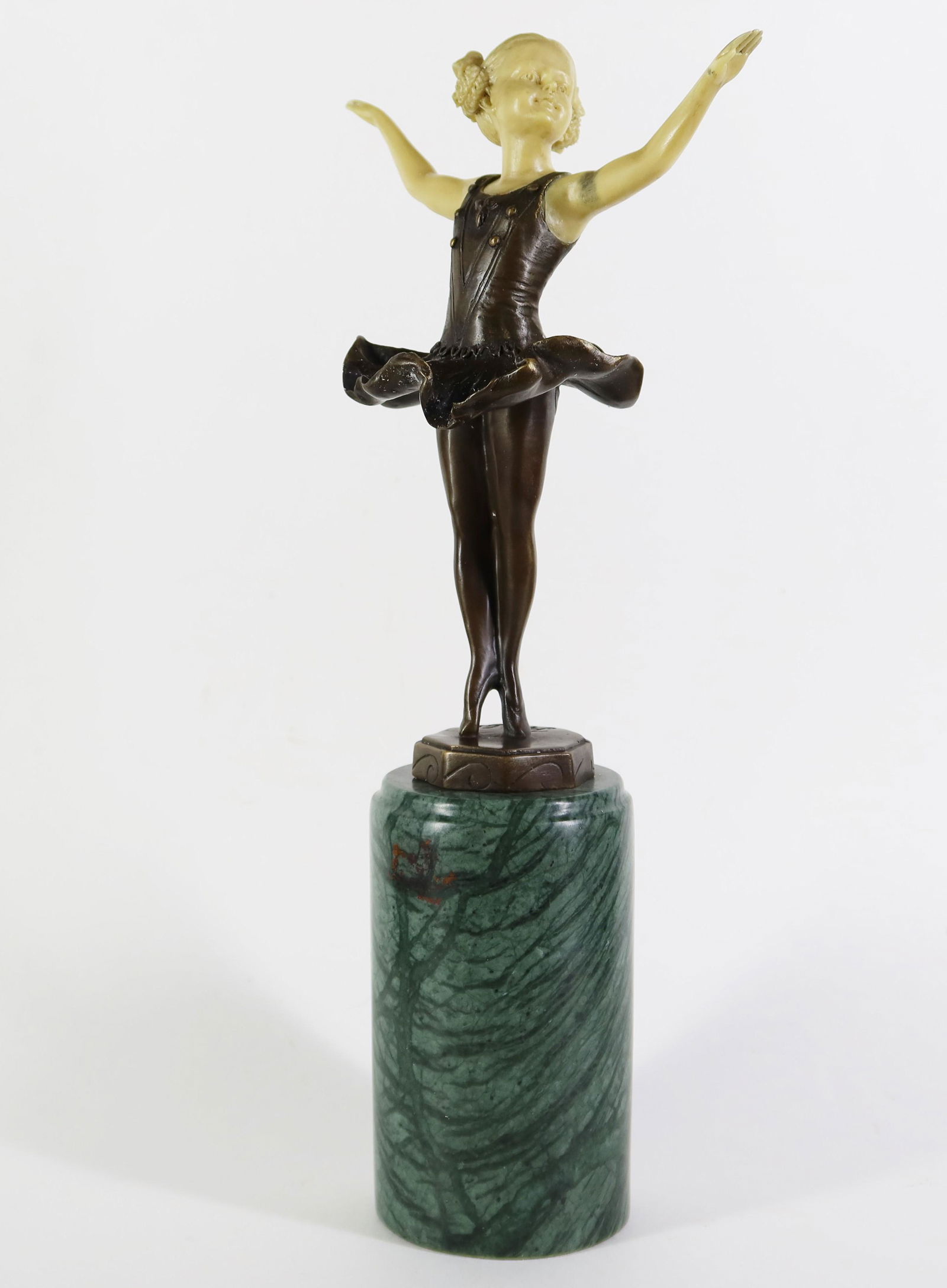 SIGNED PREISS YOUNG GIRL BALLERINA BRONZE GREEN MARBLE: Signed Preiss Young Girl Ballerina Bronze Green Marble 7 Lbs. 13" + Bases 8" without base, with base 13"