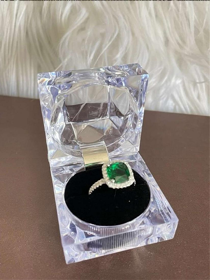 925 Sterling Silver Cushion Cut Emerald CZ Ring-6 (1 of 3)
