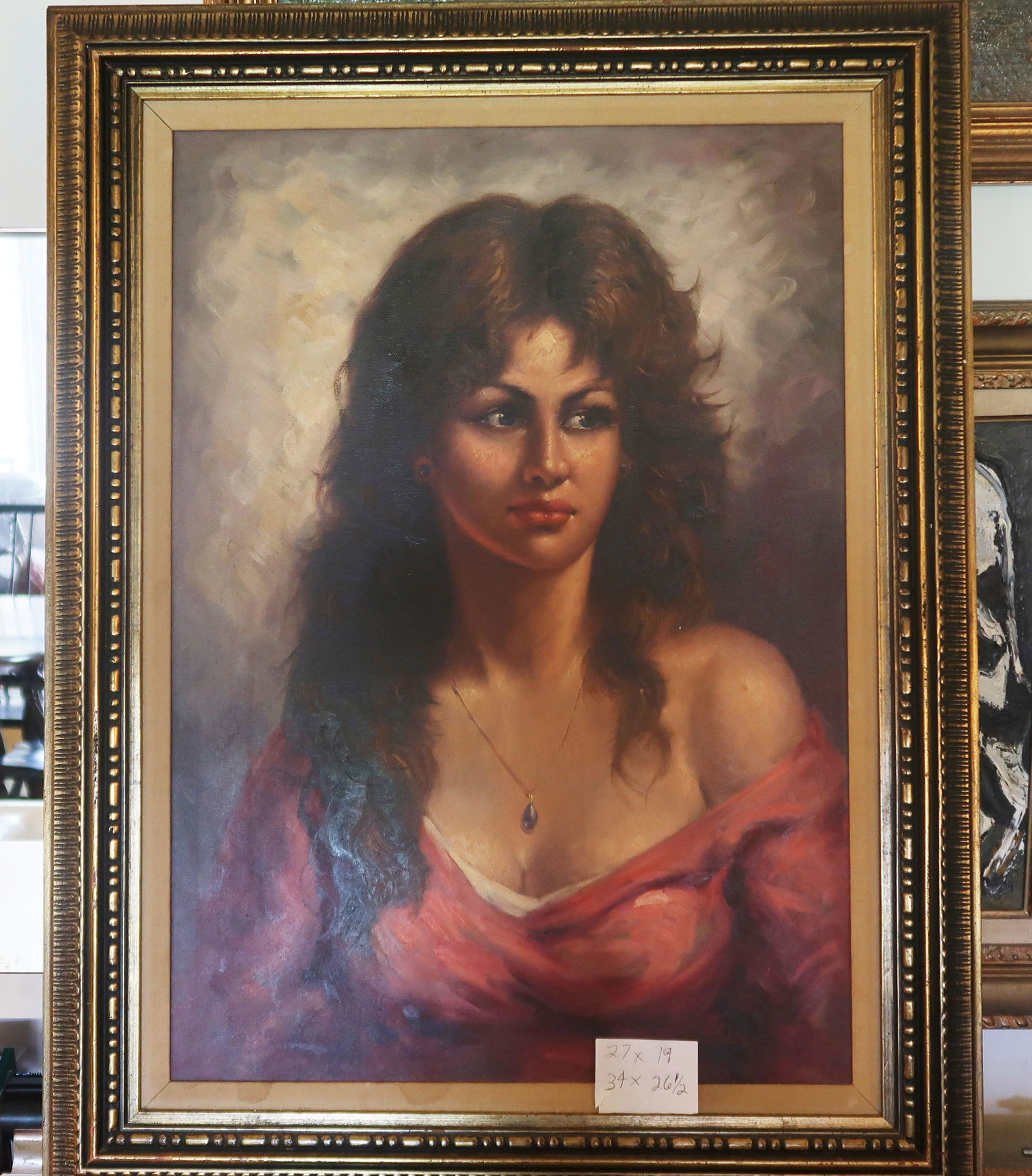 Oil On Canvas Women in Ruby Red Dress Hand signed (1 of 7)