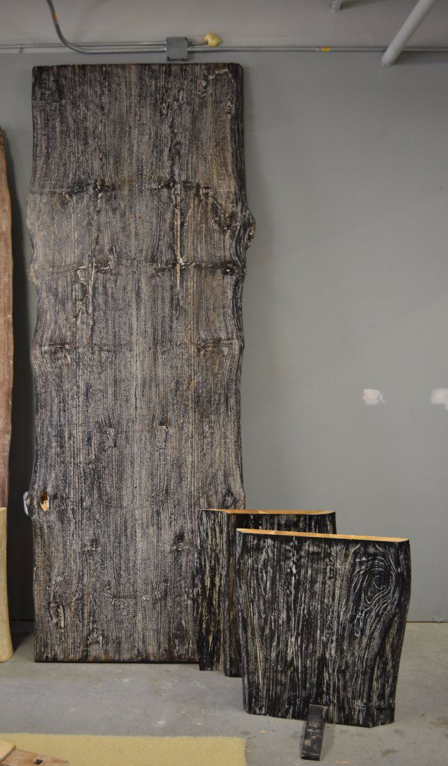 Black veined in white glaze dining table (1 of 2)