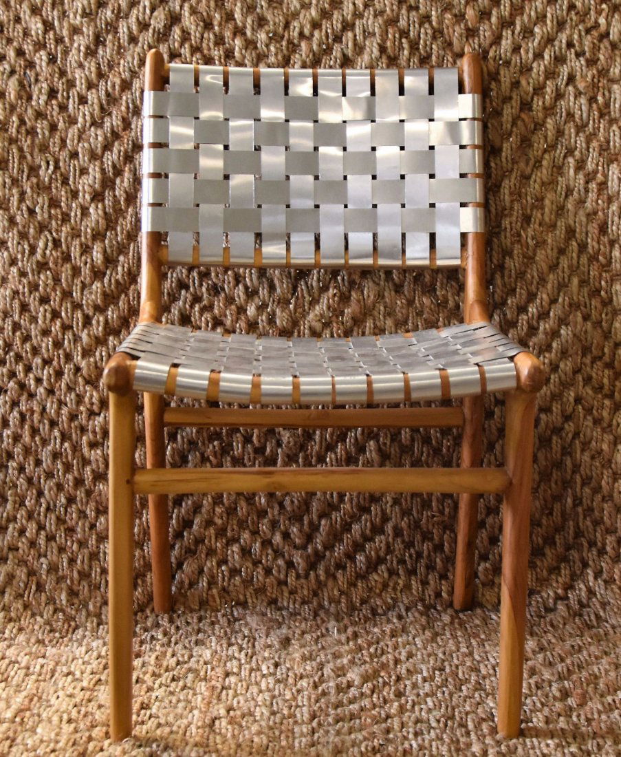 (4) Woven chrome teak chairs (1 of 4)