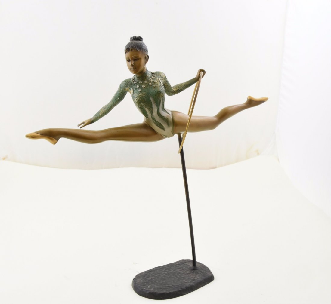 Bronze gymnast signed by anton murene: Bronze gymnast signed by anton murene . Dimensions: 21L X 9W X 21 1/4H Inches