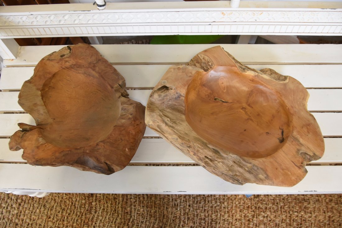 Pair of teak bowls: Pair of teak bowls . Dimensions: 19x16x5.5 - 17x16x5.5 Inches