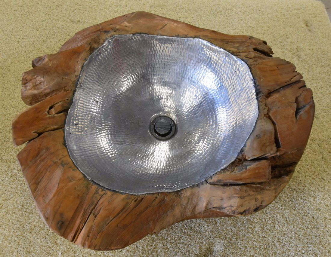 Stainless steel teak wood sink (1 of 3)