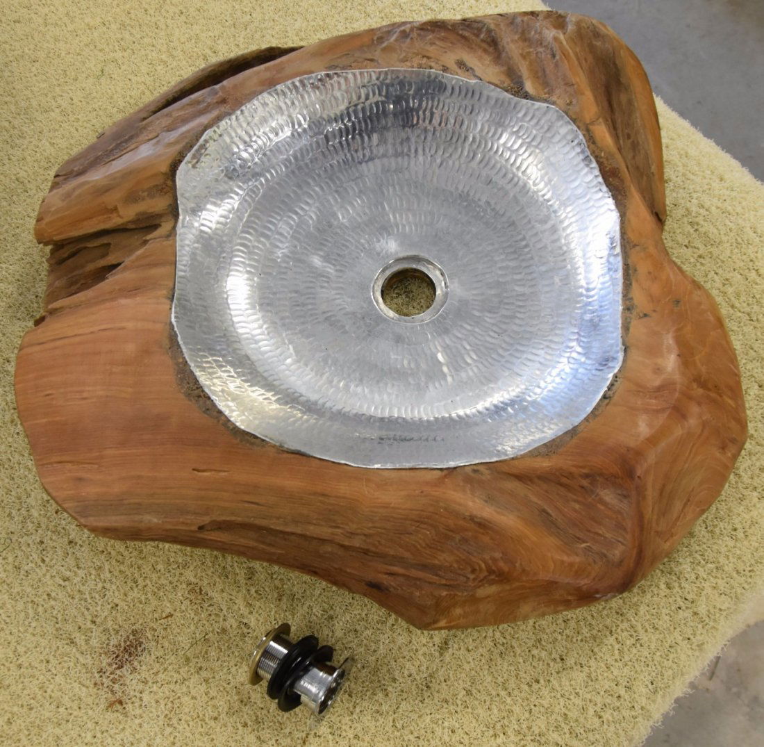 Stainless steel teak wood sink (1 of 2)