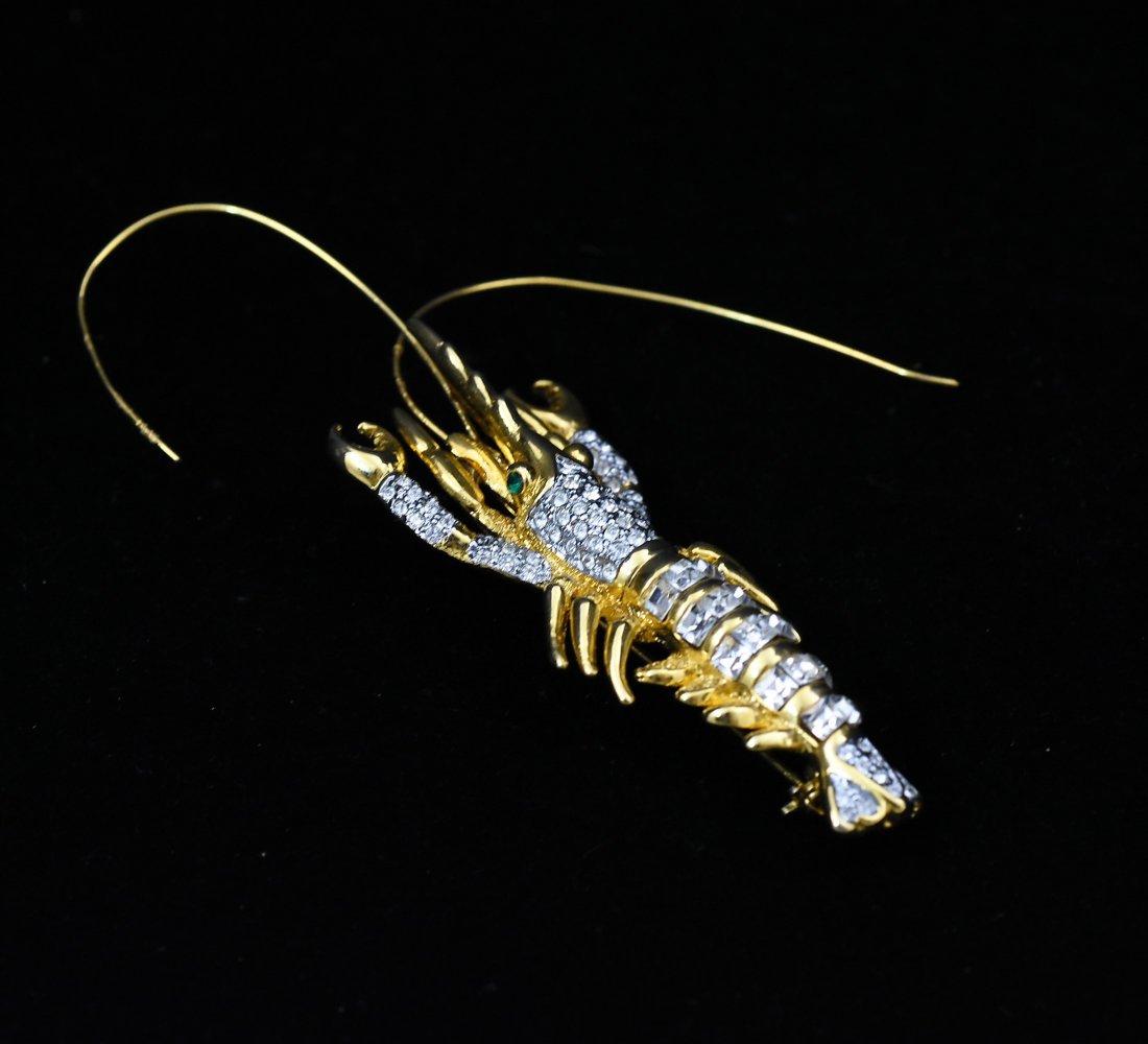 Lobster pin chrystal with emerald eyes (1 of 3)